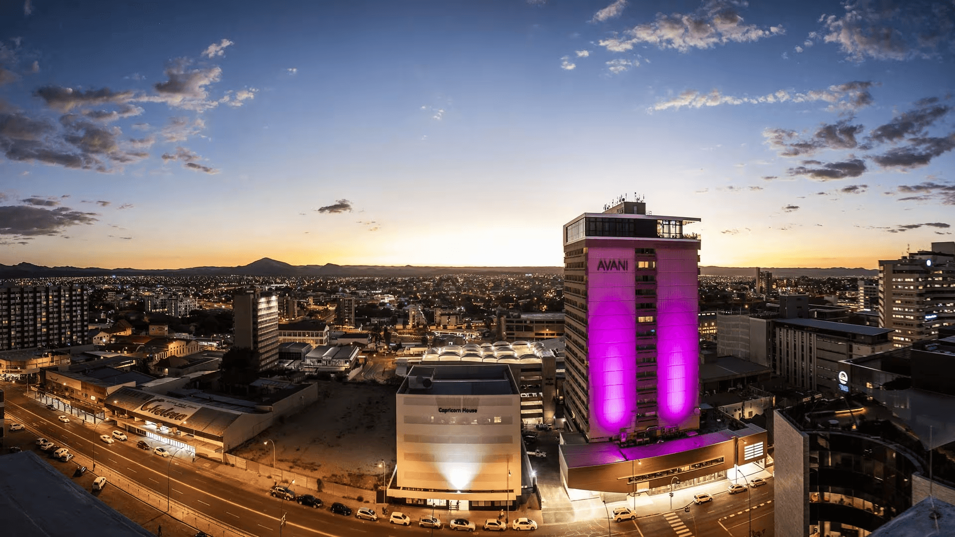 Avani Windhoek Hotel at sunset